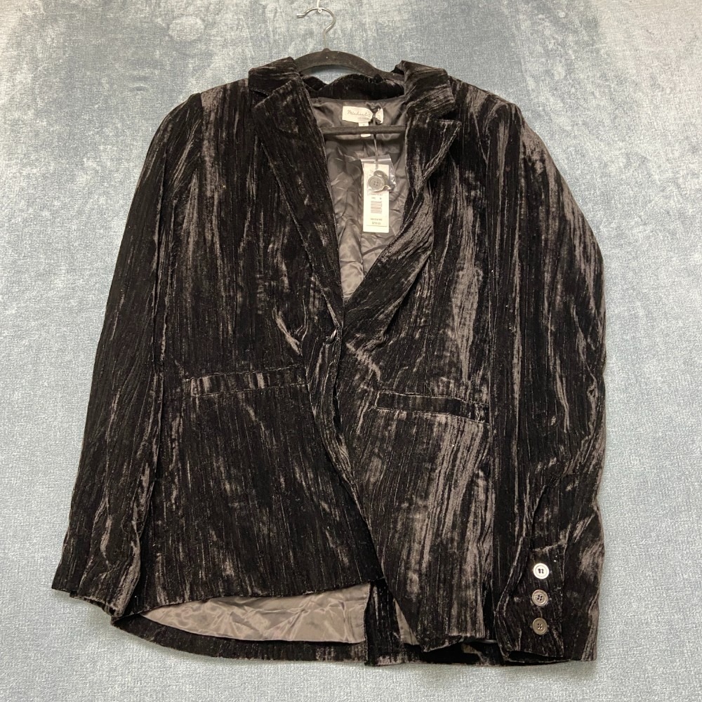 Michael Stars Darby Longline Blazer Jacket Womens Medium Black Crinkle Velvet